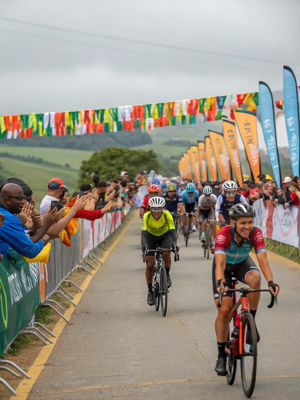 A heartwarming image shows cyclists from LE VELO MONTAGNARD participating in a charity ride, raising funds for a local cause, highlighting the organization's commitment to social responsibility.