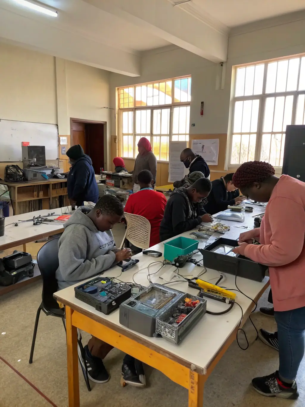 Participants learning bike maintenance skills in a workshop, highlighting the educational aspect of the programs.